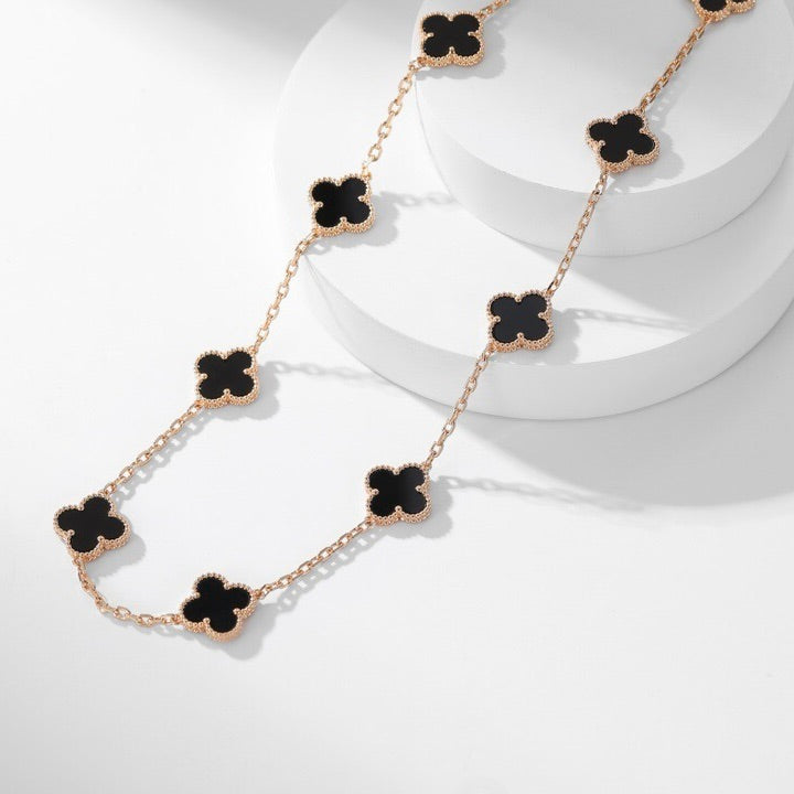 [Vintora]COLLIER ONYX 10 MOTIFS TRÈFLE
