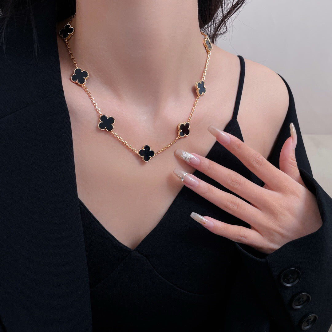 [Vintora]COLLIER ONYX 10 MOTIFS TRÈFLE