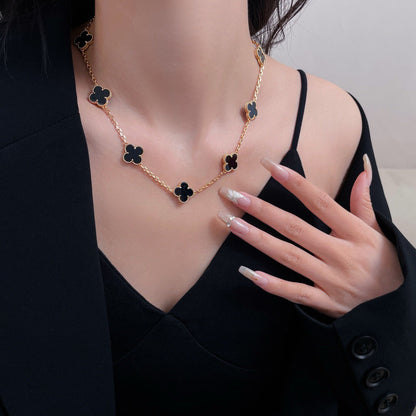 [Vintora]COLLIER ONYX 10 MOTIFS TRÈFLE