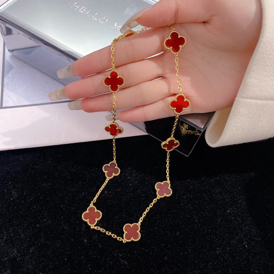[Vintora]COLLIER TRÈFLE 10 MOTIFS CORNALINE