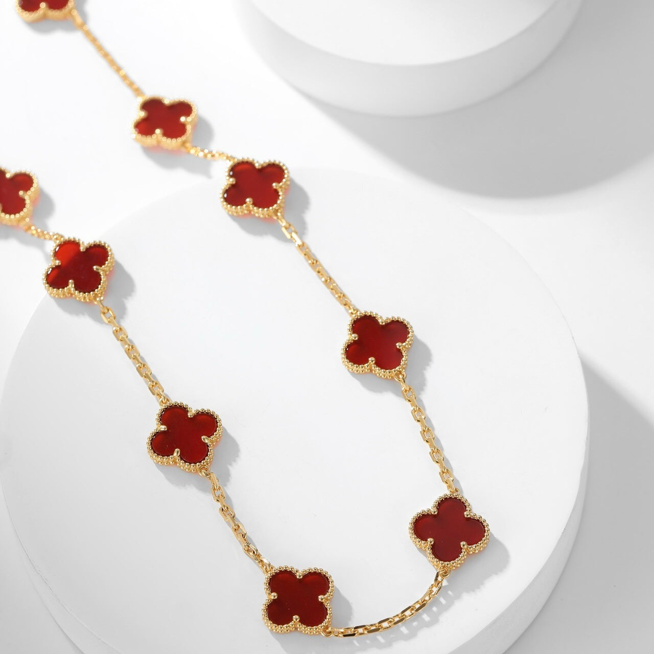 [Vintora]COLLIER TRÈFLE 10 MOTIFS CORNALINE