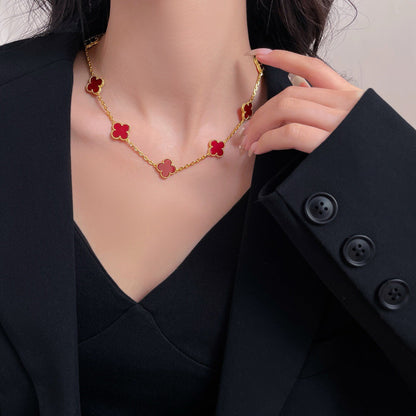 [Vintora]COLLIER TRÈFLE 10 MOTIFS CORNALINE