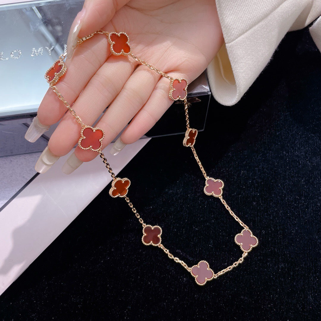 [Vintora]COLLIER TRÈFLE 10 MOTIFS CORNALINE