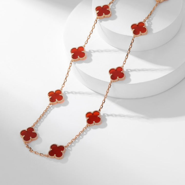 [Vintora]COLLIER TRÈFLE 10 MOTIFS CORNALINE