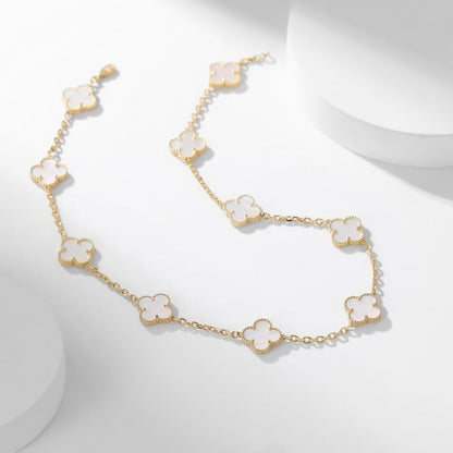 [Vintora]COLLIER TRÈFLE 10 MOTIFS NACRE BLANCHE