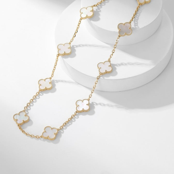 [Vintora]COLLIER TRÈFLE 10 MOTIFS NACRE BLANCHE