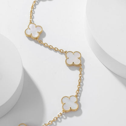 [Vintora]COLLIER TRÈFLE 10 MOTIFS NACRE BLANCHE