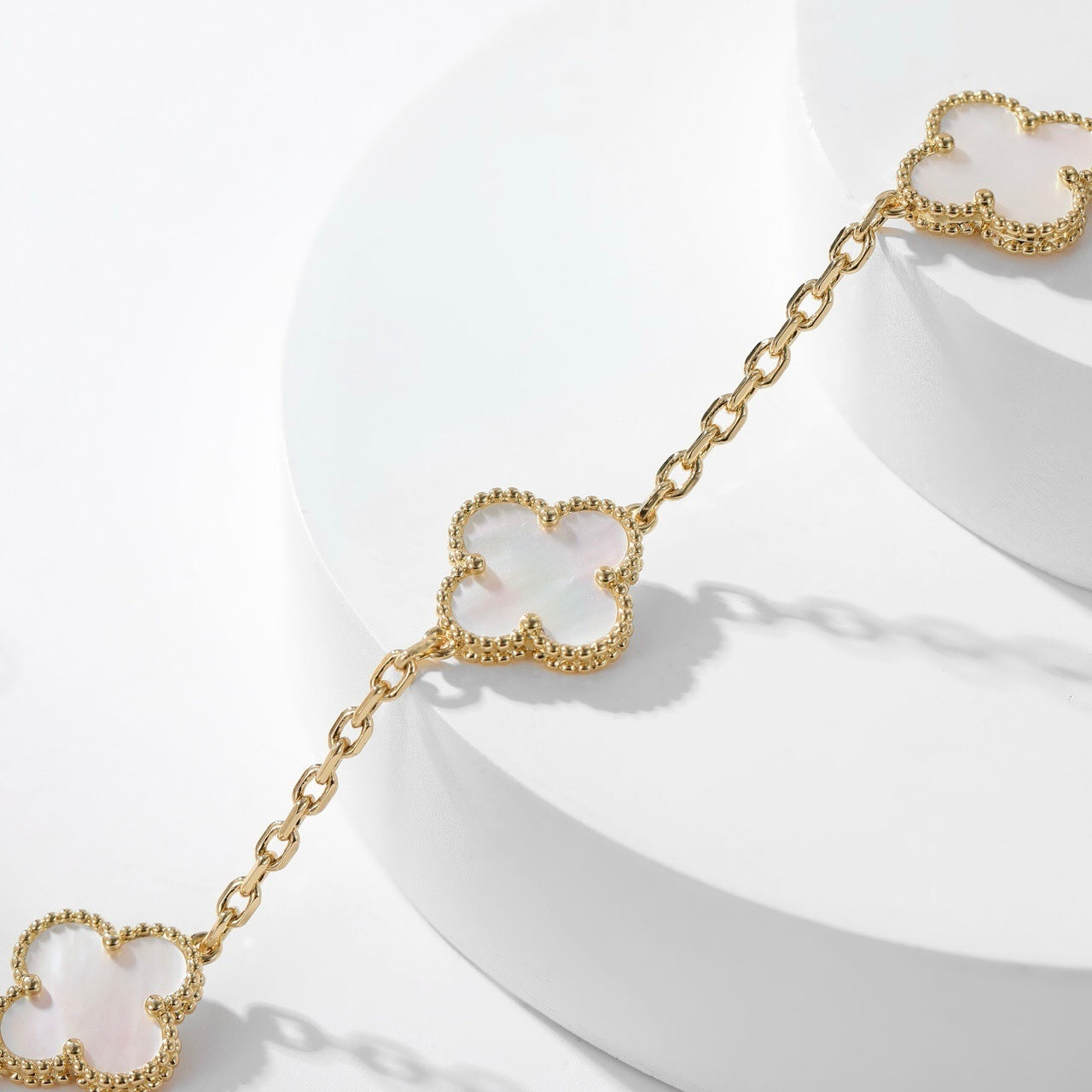 [Vintora]COLLIER TRÈFLE 10 MOTIFS NACRE BLANCHE