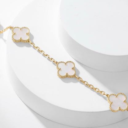 [Vintora]COLLIER TRÈFLE 10 MOTIFS NACRE BLANCHE