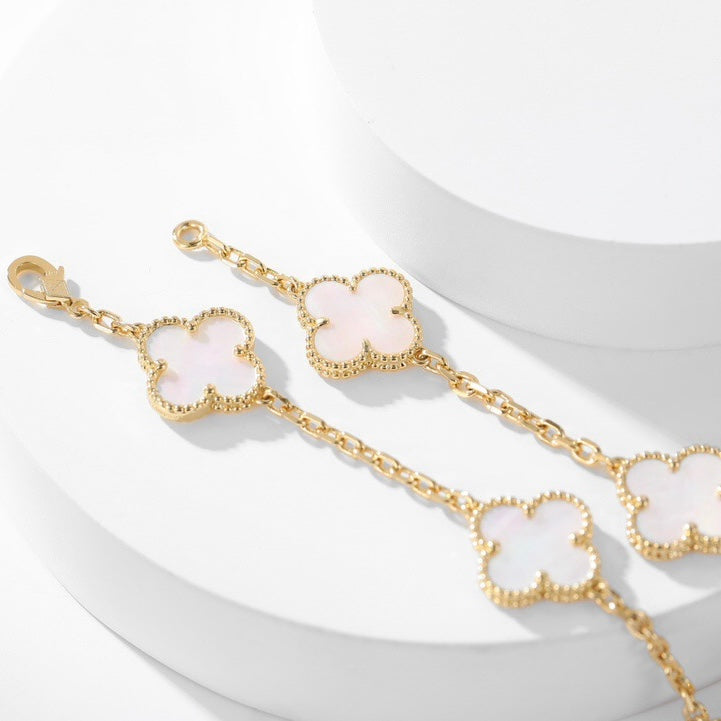 [Vintora]COLLIER TRÈFLE 10 MOTIFS NACRE BLANCHE