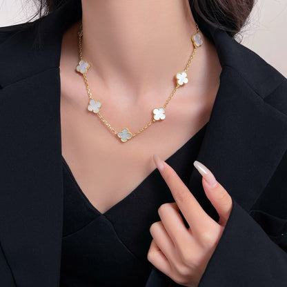 [Vintora]COLLIER TRÈFLE 10 MOTIFS NACRE BLANCHE