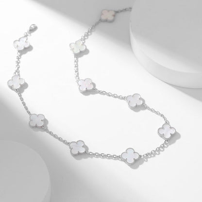 [Vintora]COLLIER TRÈFLE 10 MOTIFS NACRE BLANCHE