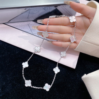 [Vintora]COLLIER TRÈFLE 10 MOTIFS NACRE BLANCHE
