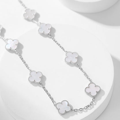 [Vintora]COLLIER TRÈFLE 10 MOTIFS NACRE BLANCHE