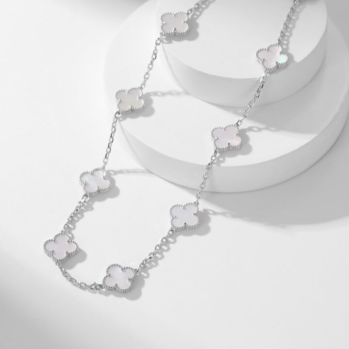 [Vintora]COLLIER TRÈFLE 10 MOTIFS NACRE BLANCHE