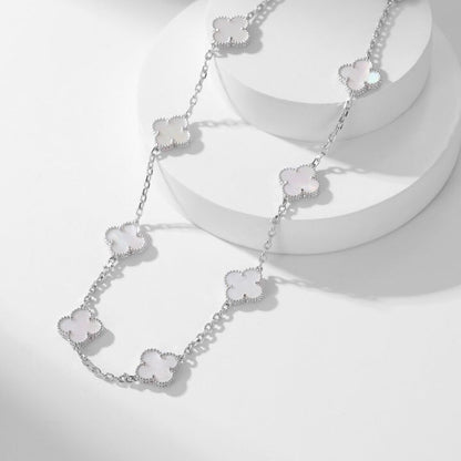 [Vintora]COLLIER TRÈFLE 10 MOTIFS NACRE BLANCHE