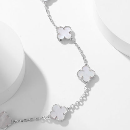 [Vintora]COLLIER TRÈFLE 10 MOTIFS NACRE BLANCHE