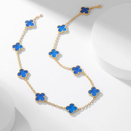 [Vintora]COLLIER TRÈFLE 10 MOTIFS AGATE BLEUE