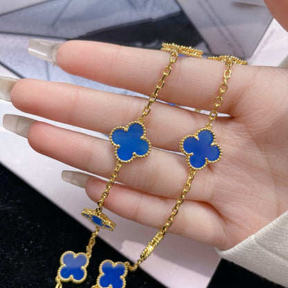 [Vintora]COLLIER TRÈFLE 10 MOTIFS AGATE BLEUE
