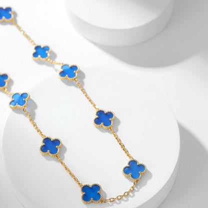 [Vintora]COLLIER TRÈFLE 10 MOTIFS AGATE BLEUE