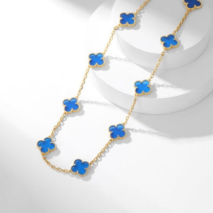 [Vintora]COLLIER TRÈFLE 10 MOTIFS AGATE BLEUE