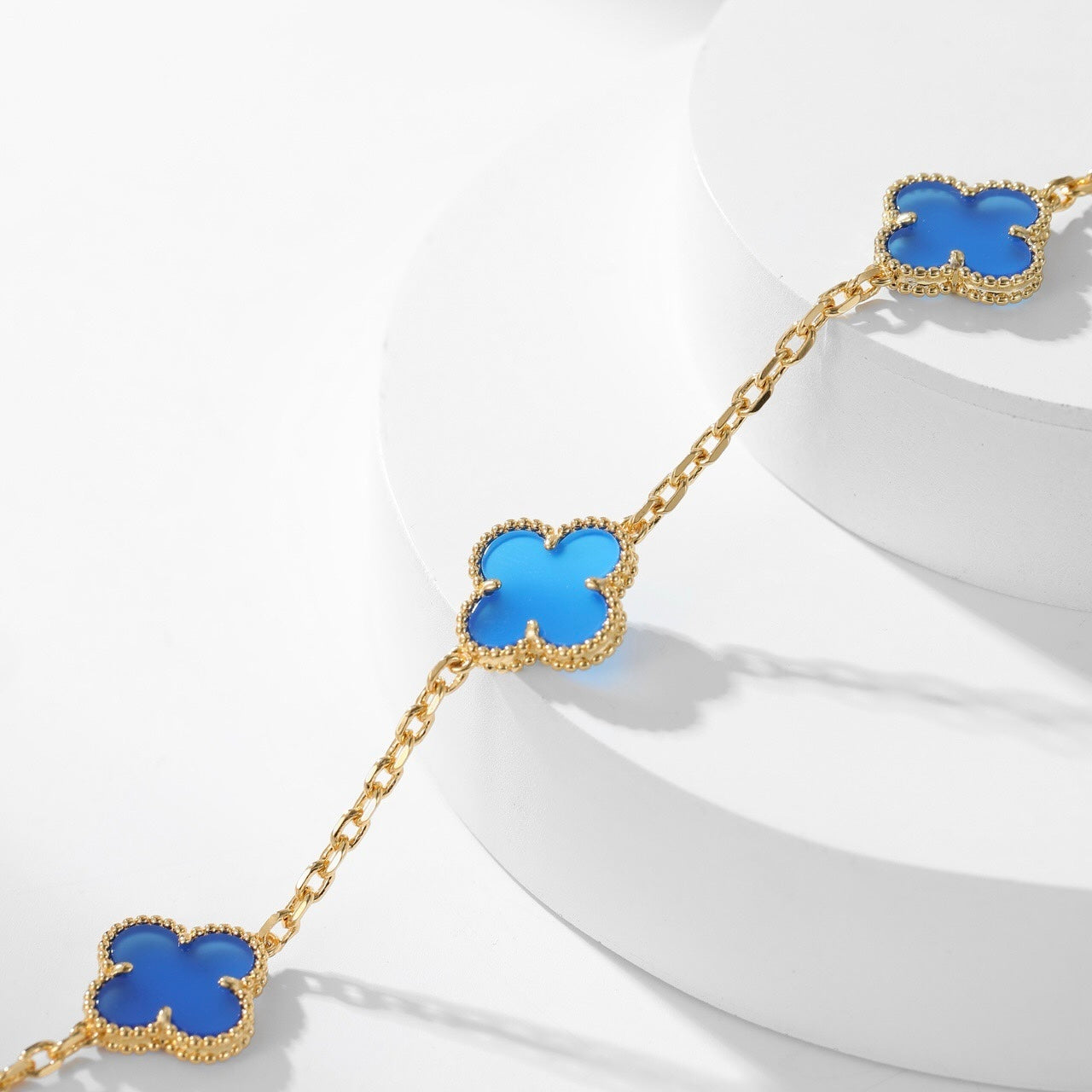 [Vintora]COLLIER TRÈFLE 10 MOTIFS AGATE BLEUE