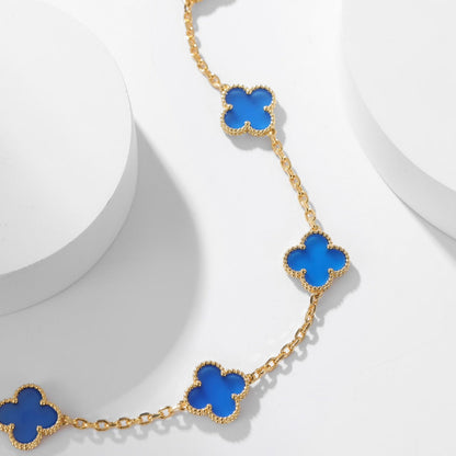 [Vintora]COLLIER TRÈFLE 10 MOTIFS AGATE BLEUE