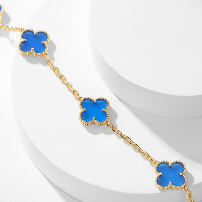 [Vintora]COLLIER TRÈFLE 10 MOTIFS AGATE BLEUE