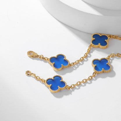 [Vintora]COLLIER TRÈFLE 10 MOTIFS AGATE BLEUE