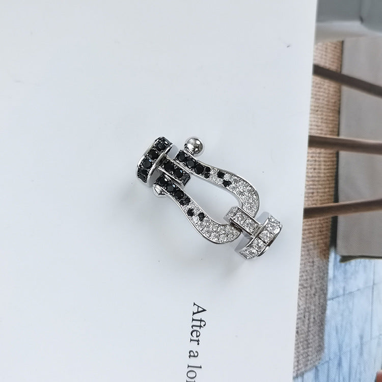 [Vintora]FORCE LARGE HORSESHOE BLACK WHITE DIAMOND BRACELET SILVER