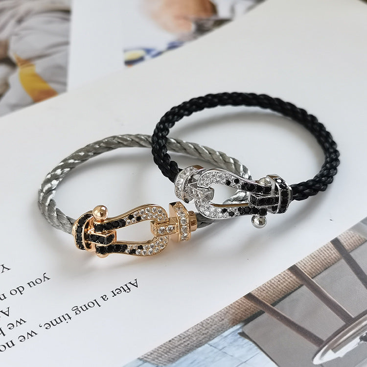 [Vintora]FORCE LARGE HORSESHOE BLACK WHITE DIAMOND BRACELET ROSE GOLD