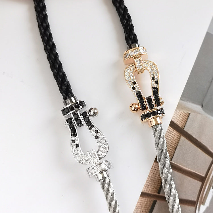 [Vintora]FORCE LARGE HORSESHOE BLACK WHITE DIAMOND BRACELET SILVER