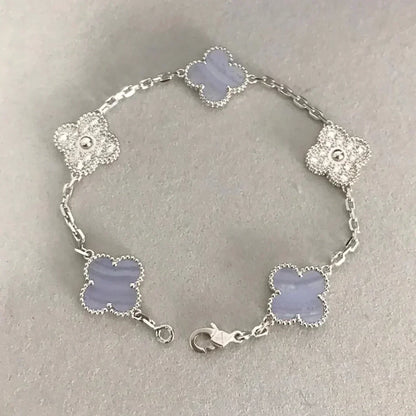 [?Vintora] CLOVER 5 MOTIF PURPLE CHALCEDONY BRACELET COLLECTION