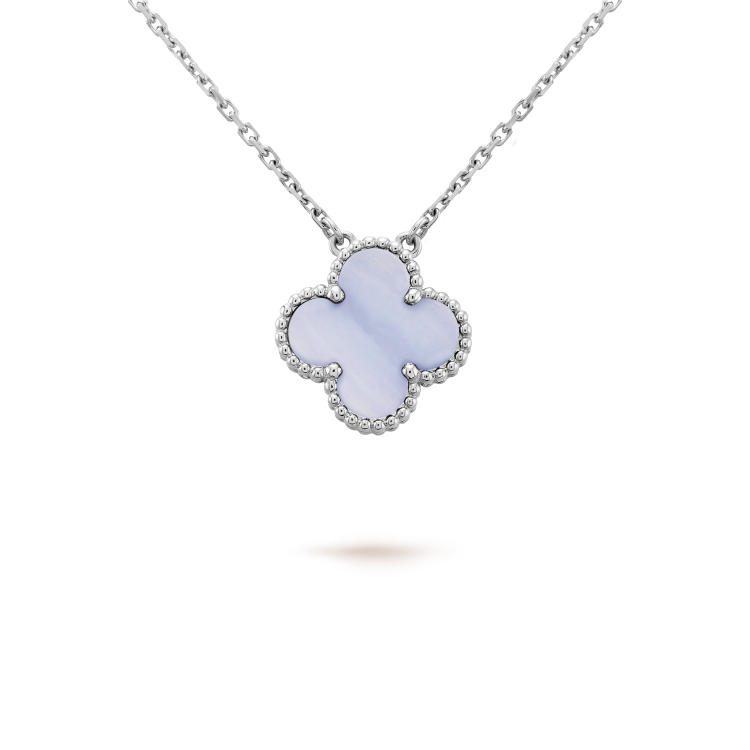 [Vintora]COLLIER TRÈFLE 15MM CALCÉDOINE BLEUE ARGENT