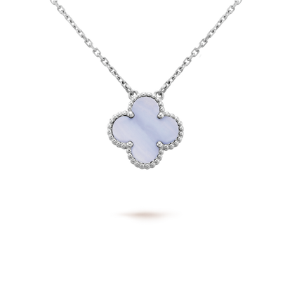 [Vintora]COLLIER TRÈFLE 15MM CALCÉDOINE BLEUE ARGENT