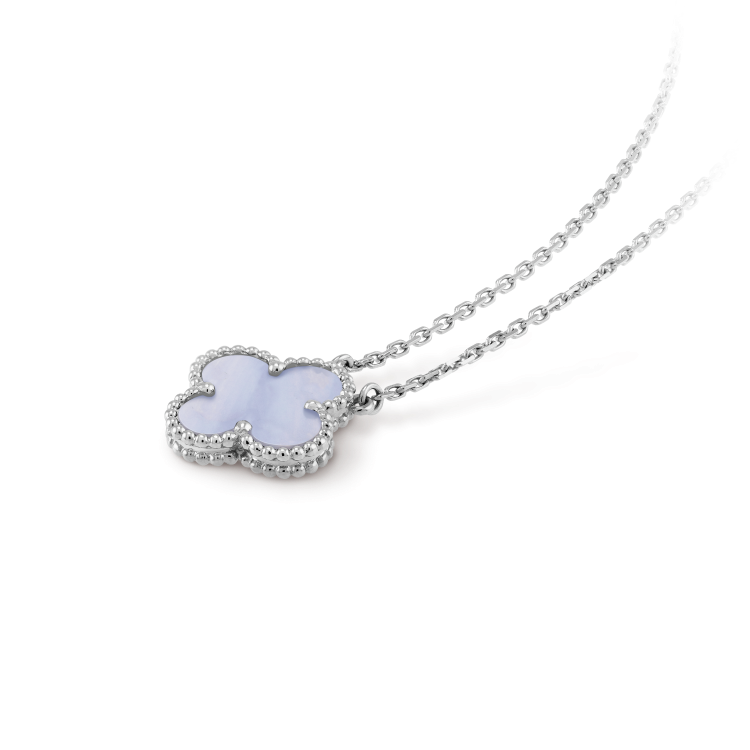 [Vintora]COLLIER TRÈFLE 15MM CALCÉDOINE BLEUE ARGENT