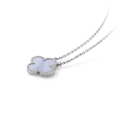 [Vintora]COLLIER TRÈFLE 15MM CALCÉDOINE BLEUE ARGENT