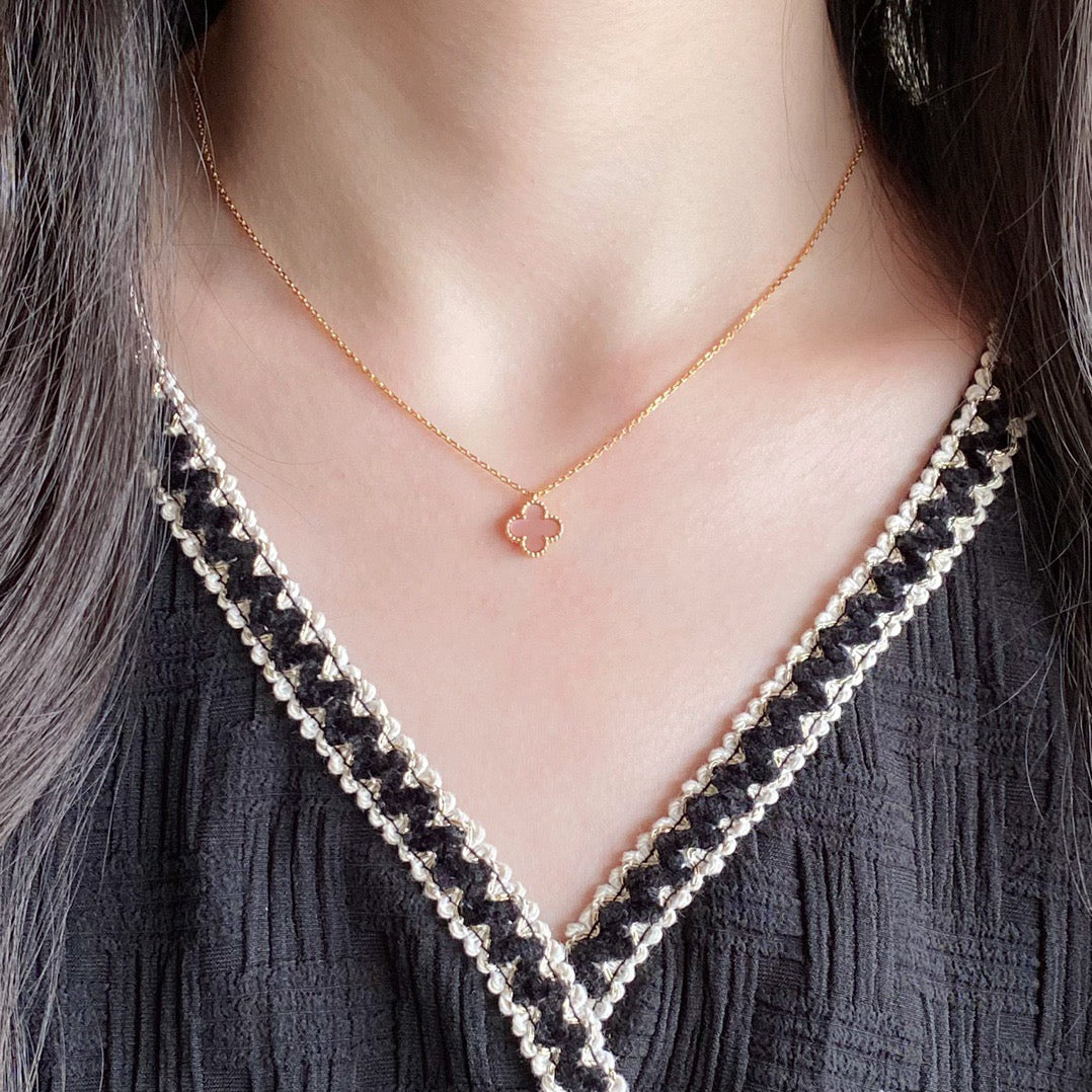 [Vintora]COLLIER FLEUR UNIQUE CLOVER 15MM NACRE ROSE