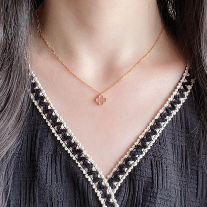 [Vintora]COLLIER FLEUR UNIQUE CLOVER 15MM NACRE ROSE