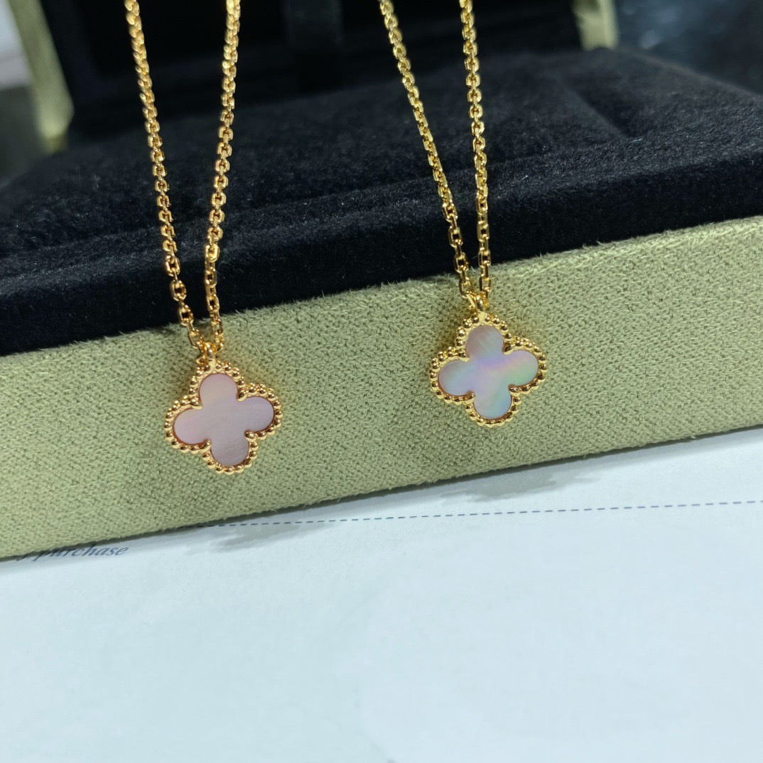 [Vintora]COLLIER FLEUR UNIQUE CLOVER 15MM NACRE ROSE