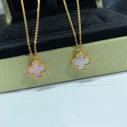 [Vintora]COLLIER FLEUR UNIQUE CLOVER 15MM NACRE ROSE