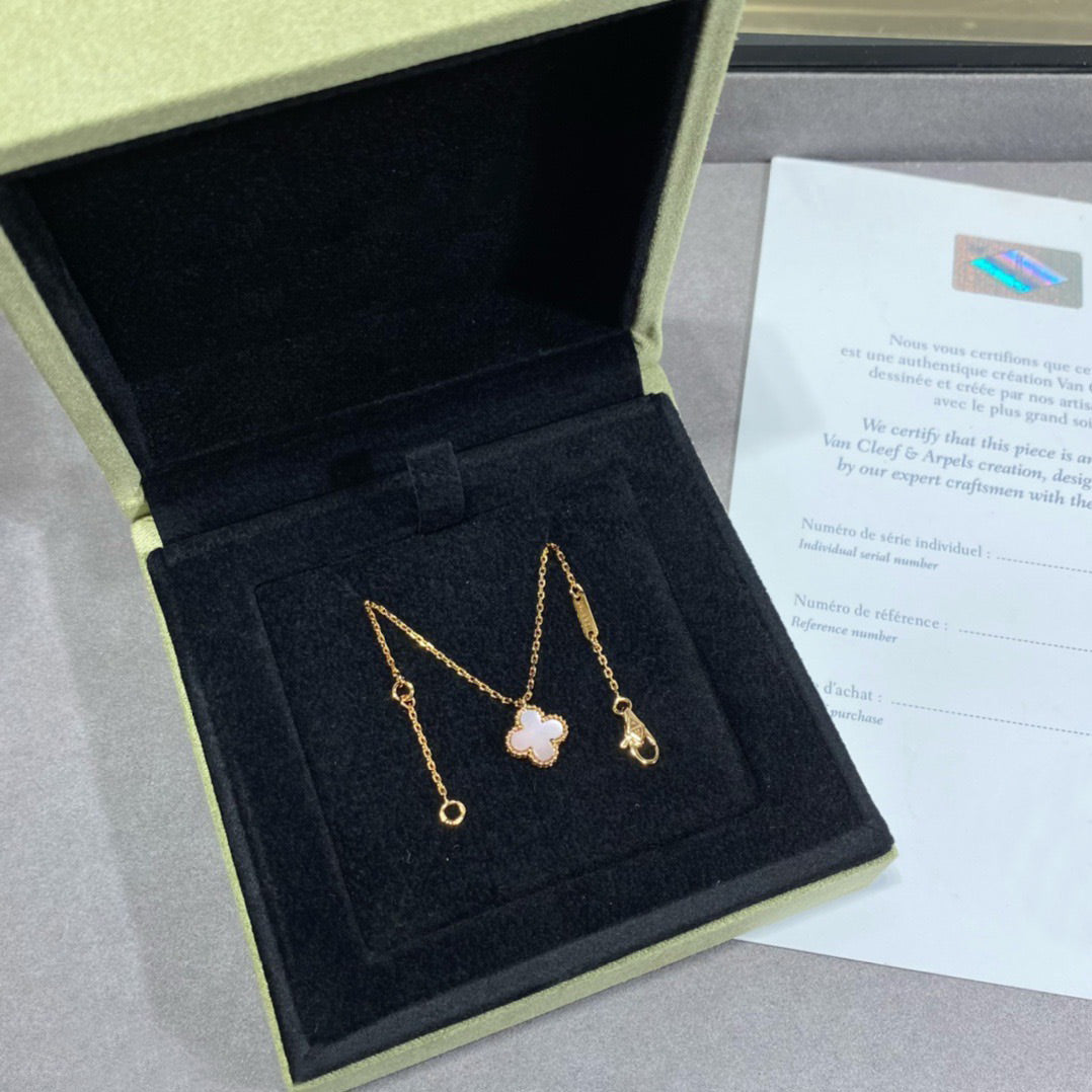 [Vintora]COLLIER FLEUR UNIQUE CLOVER 15MM NACRE ROSE