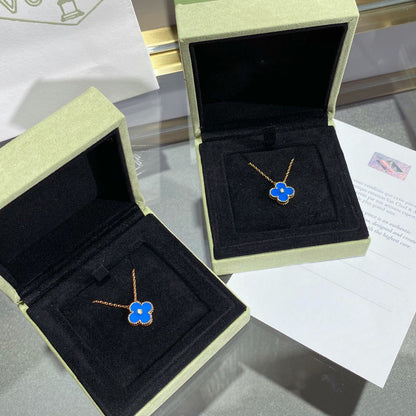 [Vintora]COLLIER TRÈFLE 15 MM DIAMANT ET AGATE BLEUE