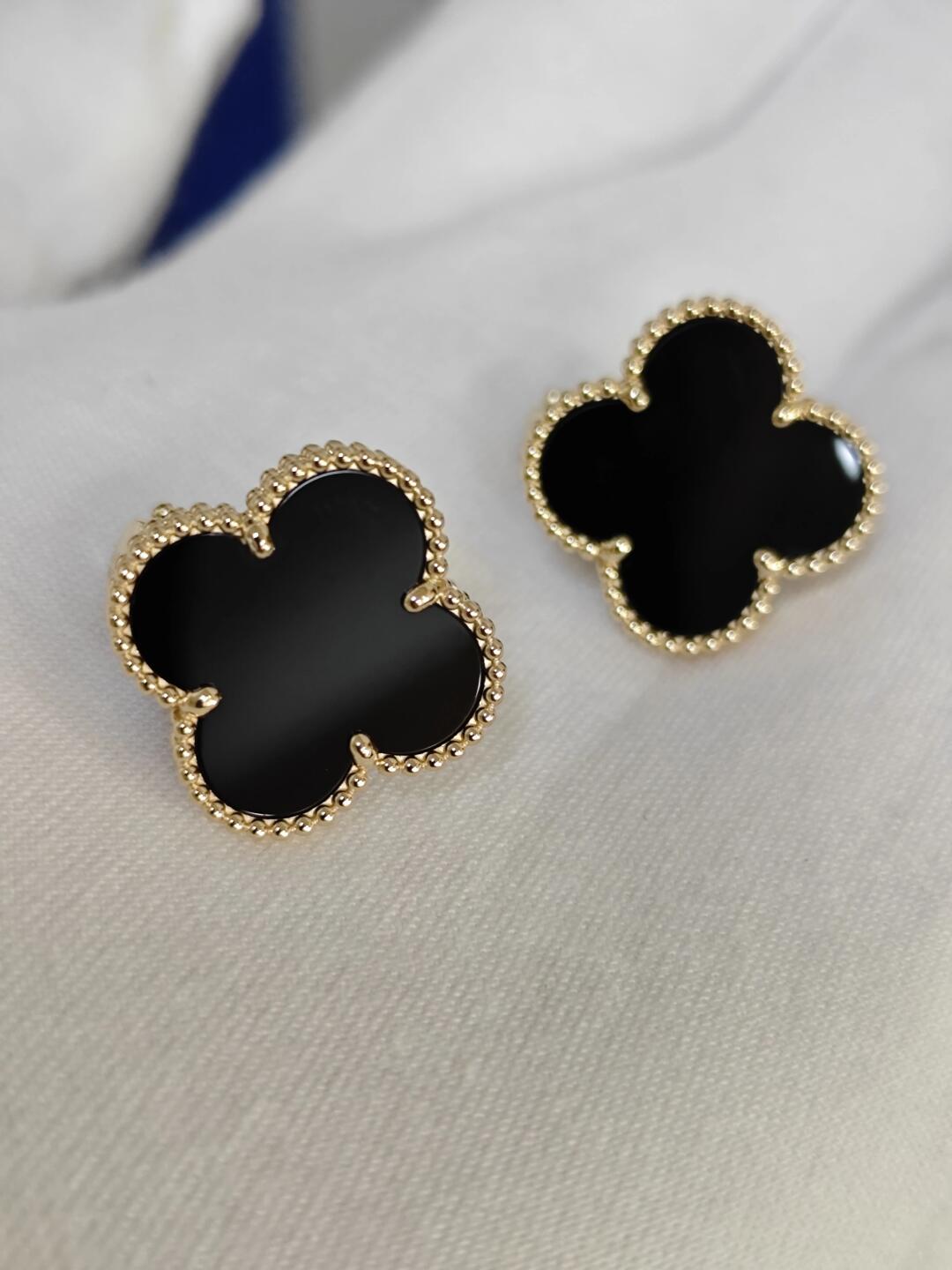[Vintora]BOUCLES D'OREILLES CLOVER 20 MM NACRE NOIRE