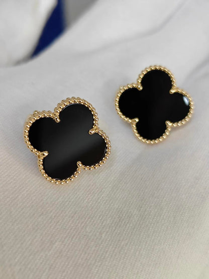 [Vintora]BOUCLES D'OREILLES CLOVER 20 MM NACRE NOIRE