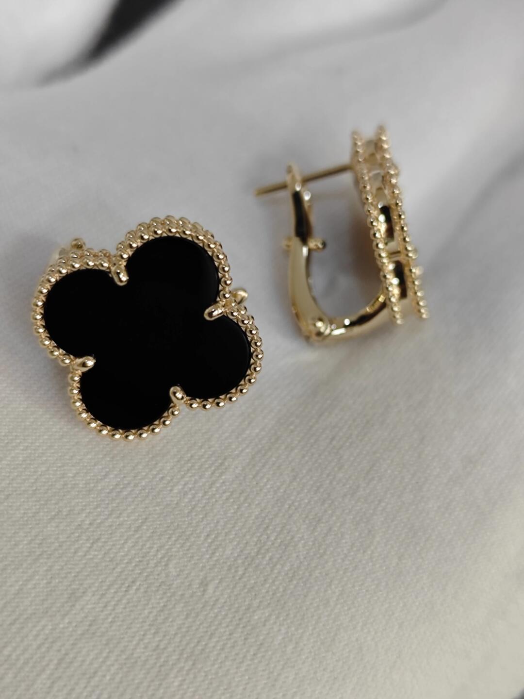 [Vintora]BOUCLES D'OREILLES CLOVER 20 MM NACRE NOIRE