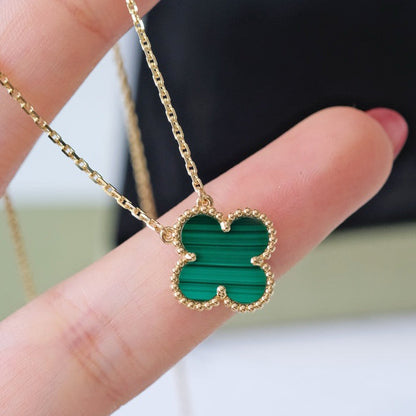 [Vintora]COLLIER FLEUR UNIQUE 15MM MALACHITE CLOVER