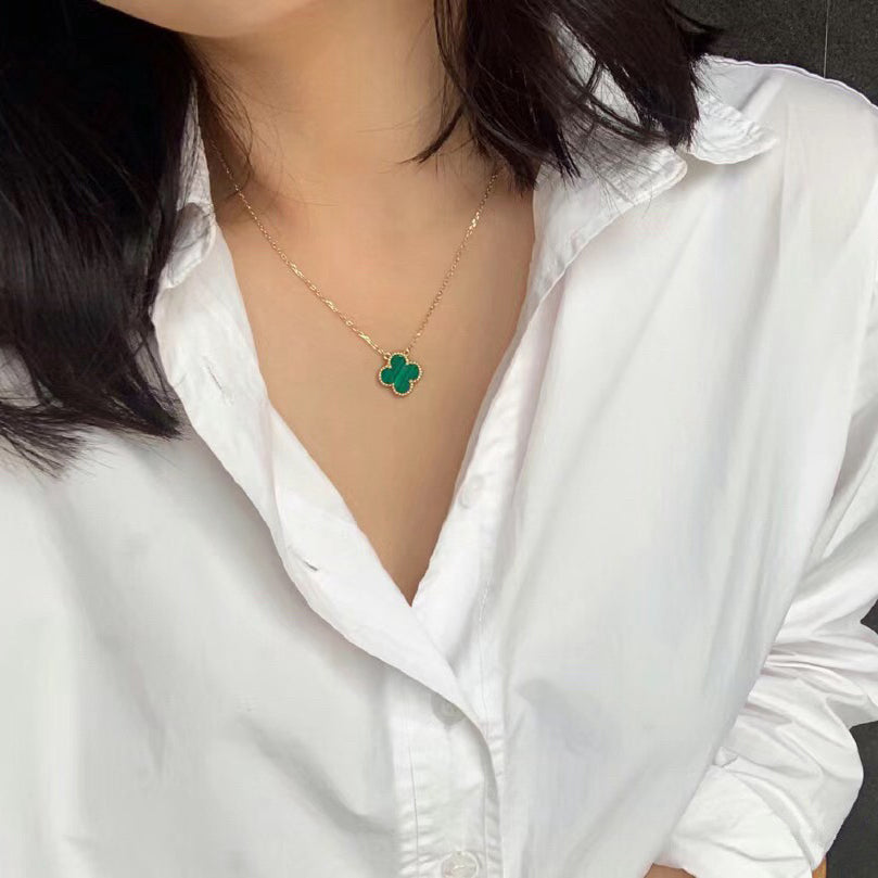 [Vintora]COLLIER FLEUR UNIQUE 15MM MALACHITE CLOVER