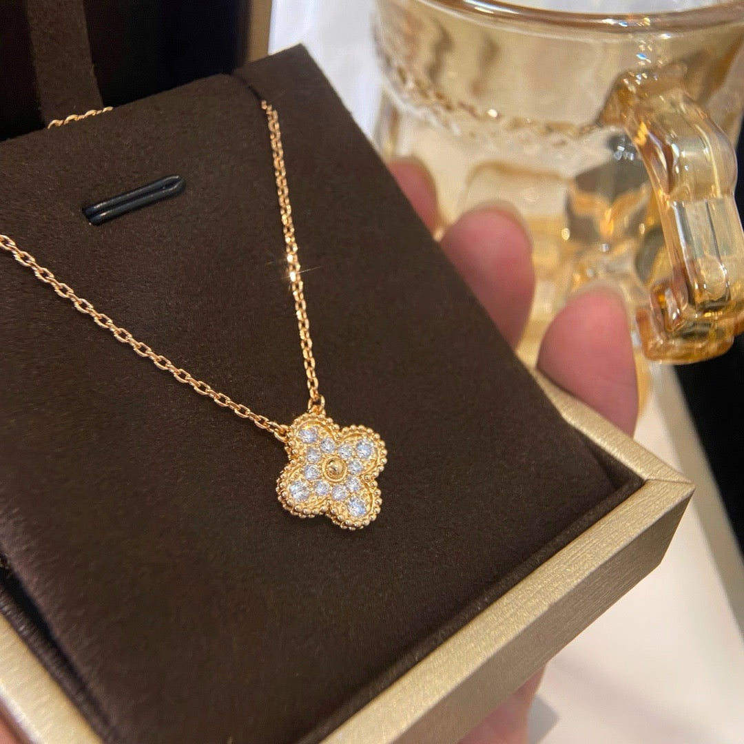 [Vintora]COLLIER FLEUR UNIQUE DIAMANT TRÈFLE 15MM