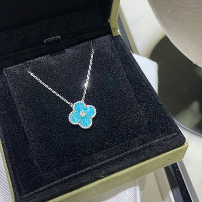 [Vintora]COLLIER EN PORCELAINE SVRES DIAMANT 15 MM TRÈFLE ARGENT
